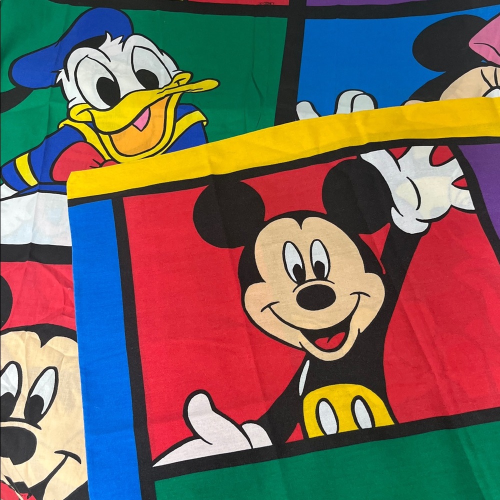 Vtg Y2K Disney Mickey and Friends Sheet TWIN flat and pillowcase 90’s colorblock